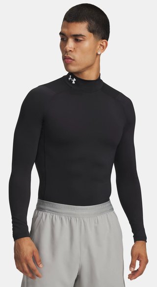 Under Armour HeatGear Comp Mock t-shirt a compressione a maniche lunghe da uomo, nero/bianco