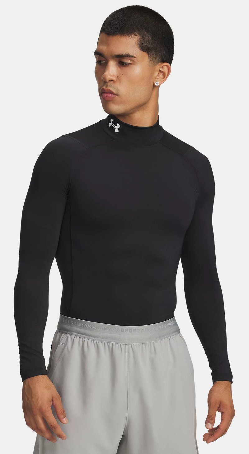 Under Armour HeatGear Comp Mock t-shirt a compressione a maniche lunghe da uomo, nero/bianco