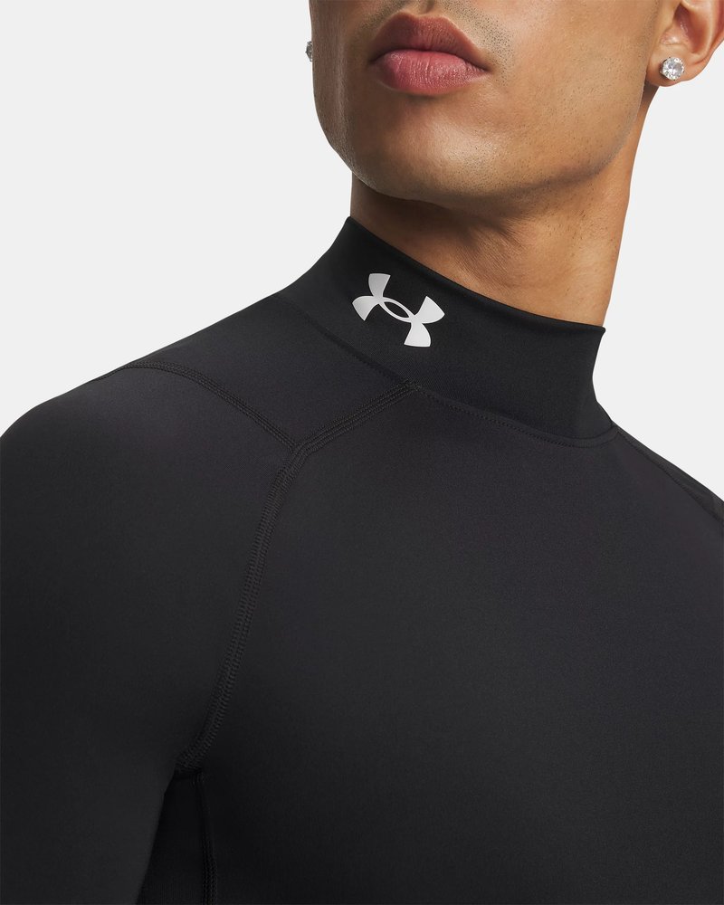 Under Armour HeatGear Comp Mock t-shirt a compressione a maniche lunghe da uomo, nero/bianco
