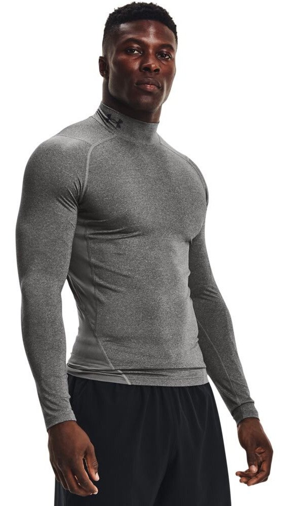 Under Armour HeatGear Comp Mock t-shirt a compressione a maniche lunghe da uomo, carbon heather/nero