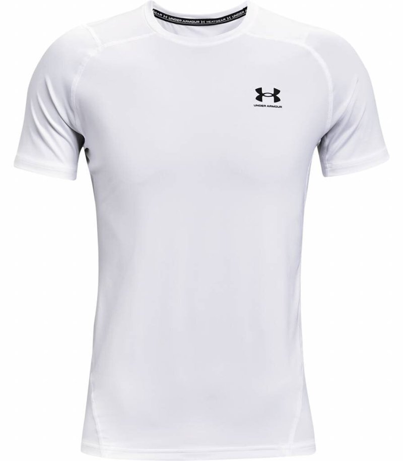Under Armour HG Fitted SS t-shirt da uomo, bianco/nero