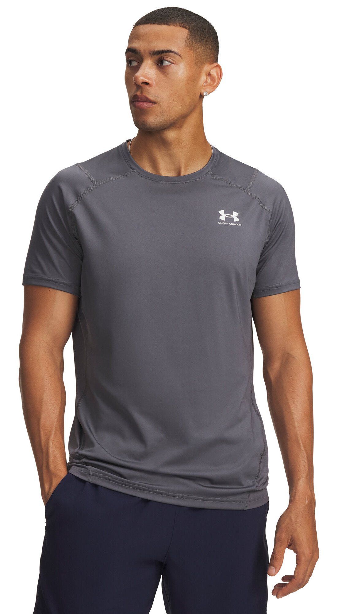 Under Armour HeatGear Fitted S t-shirt da uomo, castlerock/bianco