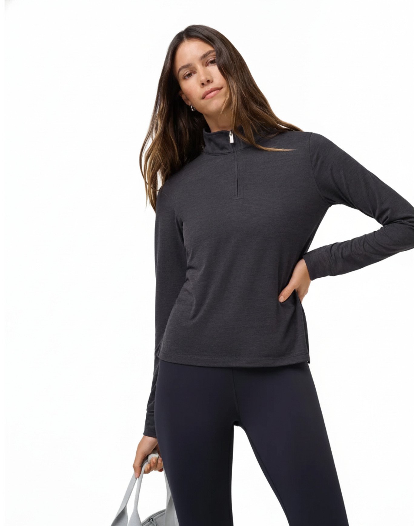 Travis Mathew Skyloft Light Zip longsleeve polo da donna, heather black