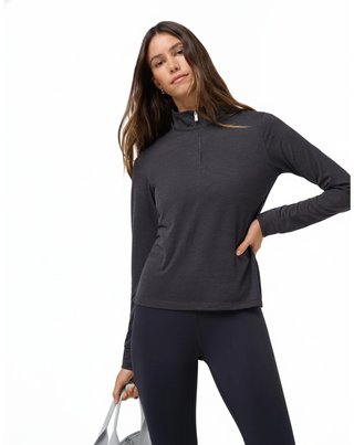 Travis Mathew Skyloft Light Zip longsleeve polo da donna, heather black