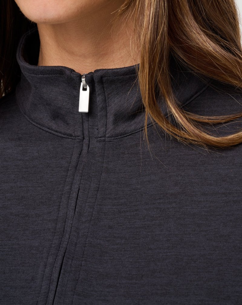 Travis Mathew Skyloft Light Zip longsleeve polo da donna, heather black