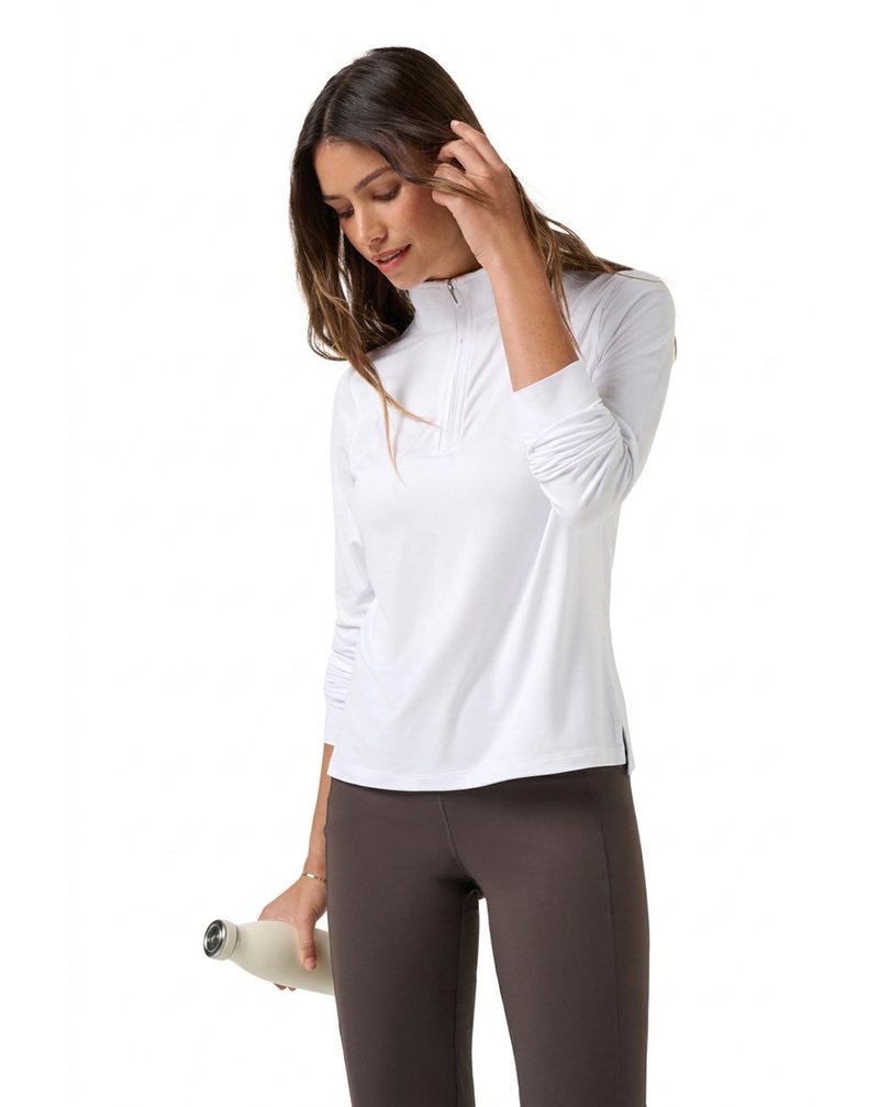 Travis Mathew Skyloft Light Zip longsleeve polo da donna, bianco
