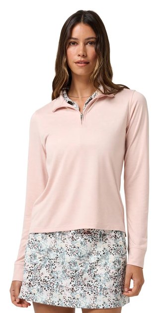 Travis Mathew Skyloft Light Zip longsleeve polo da donna, heather blush pink