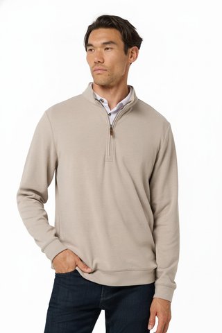 Travis Mathew Cloud maglione da uomo 1/4 zip, heather roasted cashew