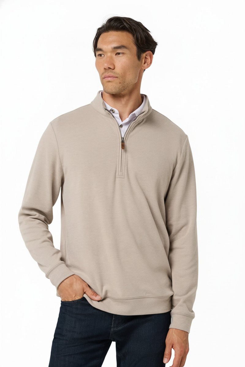 Travis Mathew Cloud maglione da uomo 1/4 zip, heather roasted cashew