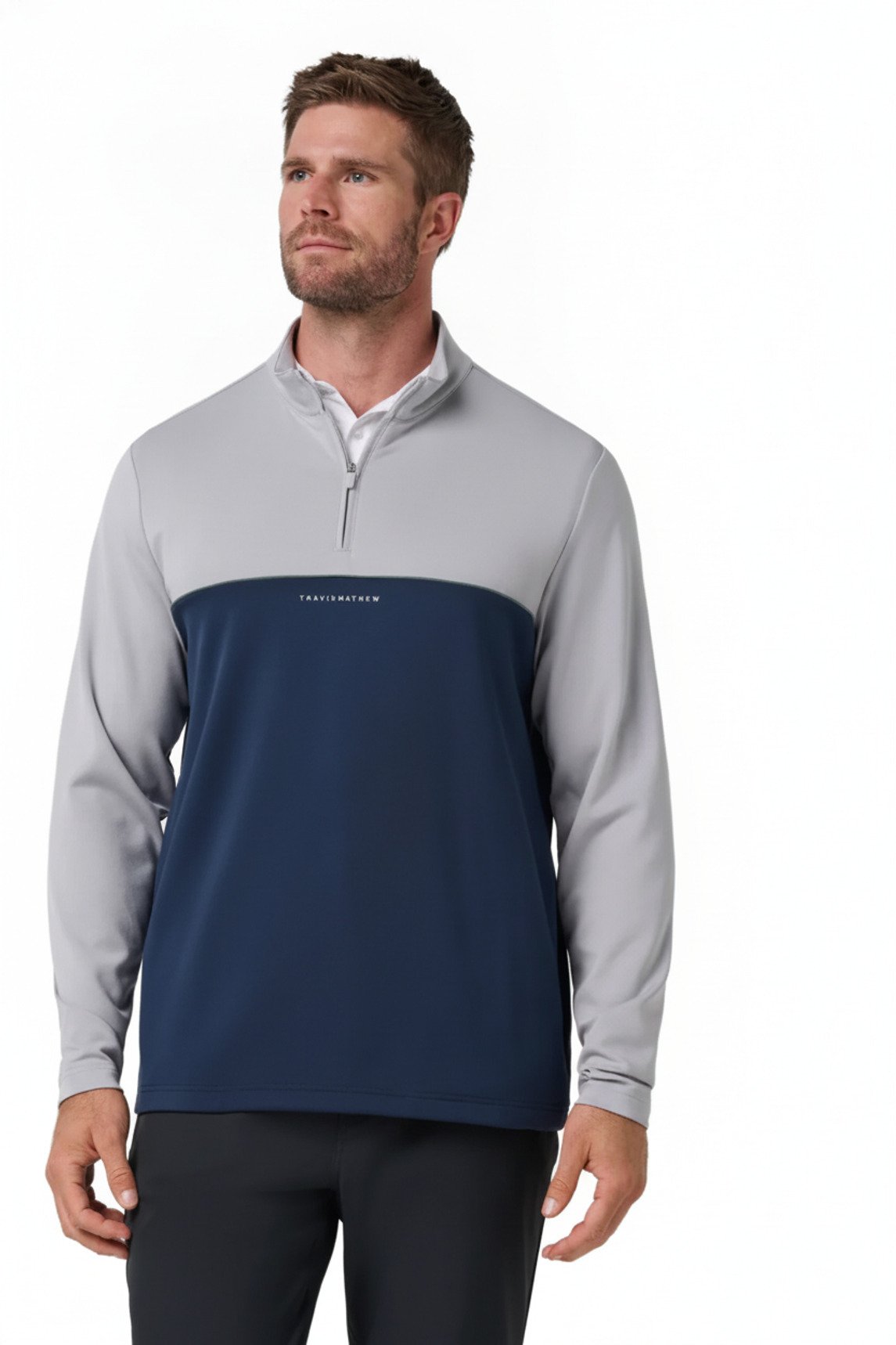 Travis Mathew Fibercloud Color Block Quarter Zip, grigio chiaro