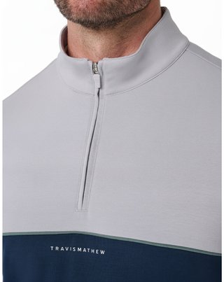 Travis Mathew Fibercloud Color Block Quarter Zip, grigio chiaro