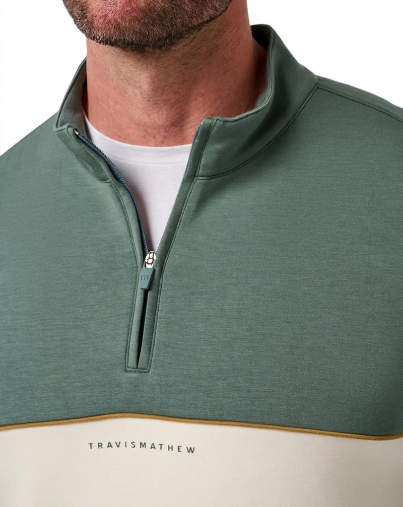 Travis Mathew Fibercloud Color Block Quarter Zip, balsam green