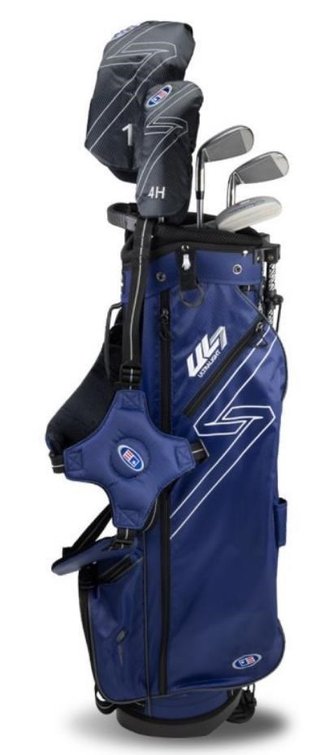 U.S. Kids Golf UL7-63 (160cm) W10 5-Club junior set da golf, acciaio/grafite + sacca con cavalletto, blu navy