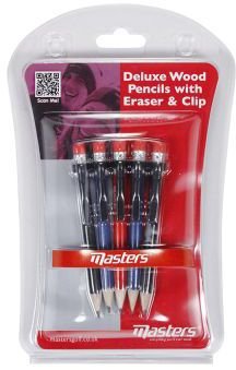 Masters Wood Pencils with clip & Eraser, 5 pezzi, mix di colori