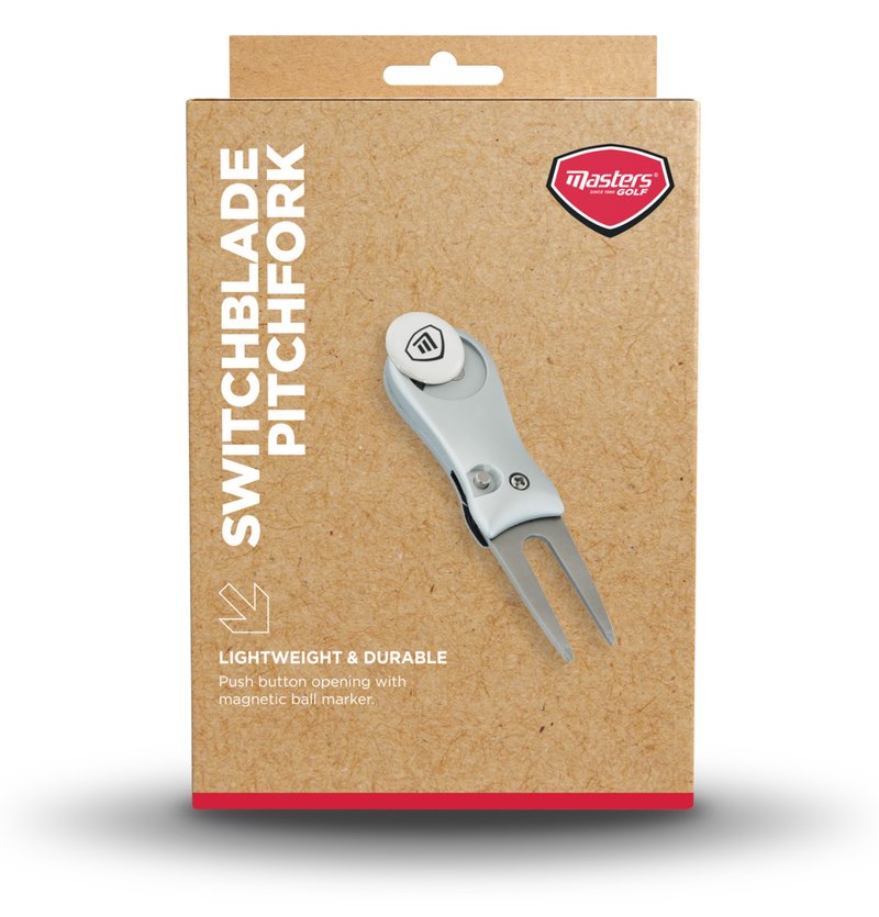 Masters Golf Switchblade Style Pitchfork segna-buche, argento