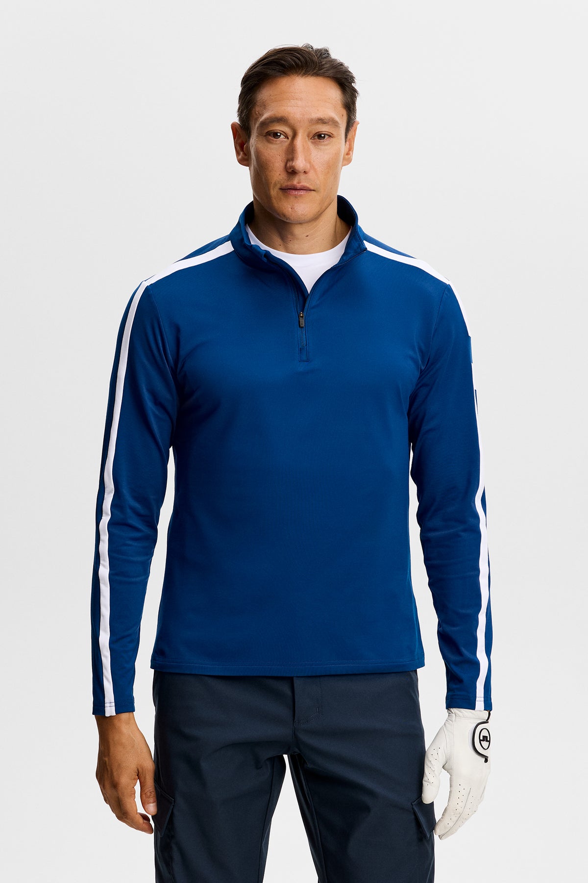 J.Lindeberg Keaton Quarter Zip Mid Layer Estate Blue – vista frontale sul modello