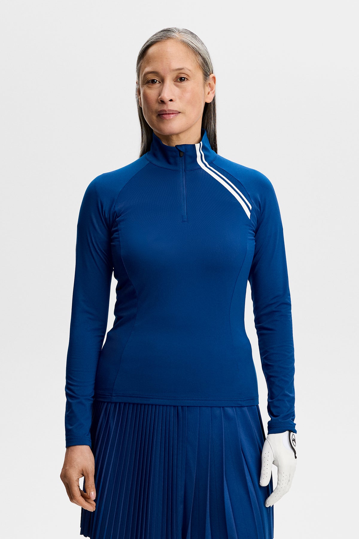 Mid layer da donna J.Lindeberg Nadu Quarter Zip Estate Blue – dettaglio frontale