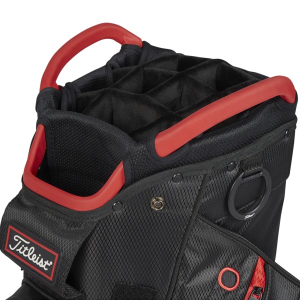 Sacca Titleist Cart 14 StaDry — dettaglio toppa in velcro per guanto e anello per asciugamano