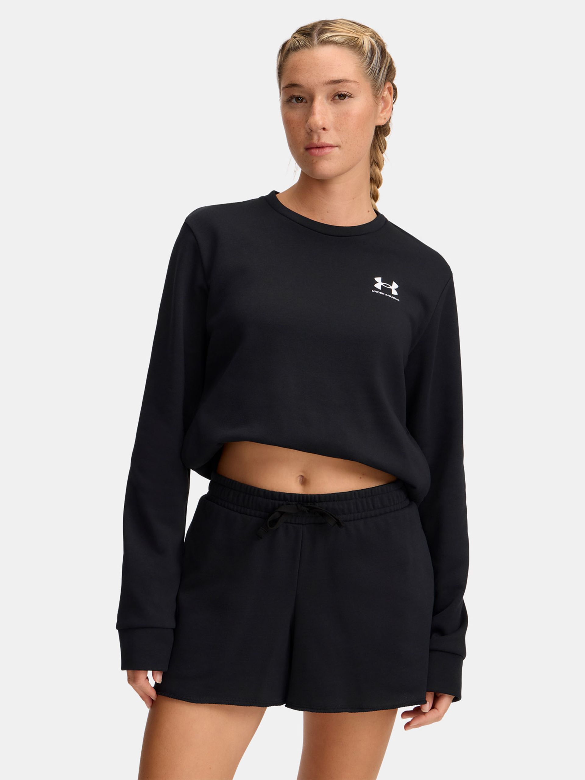Felpa girocollo da donna Under Armour Rival Terry nera – vista frontale