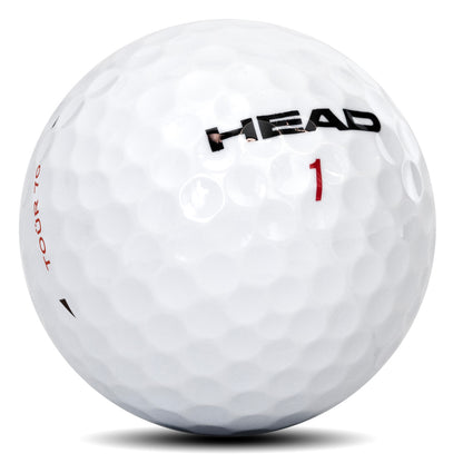 Primo piano della pallina da golf HEAD TOUR 70 che mostra la copertura in uretano e il pattern di fossette