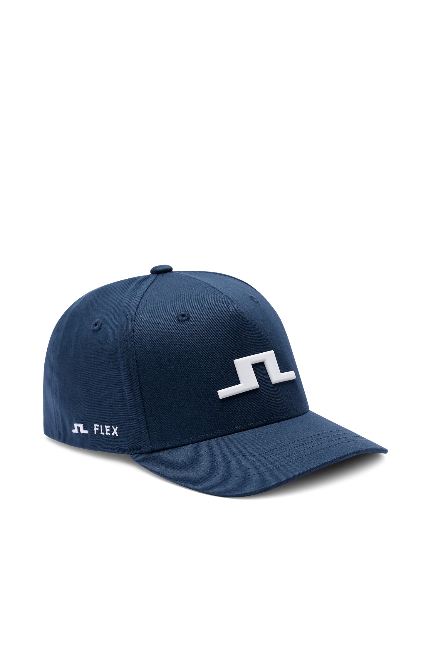 Cappellino J.Lindeberg Heath JL Navy – dettaglio frontale logo Bridge 3D ricamato