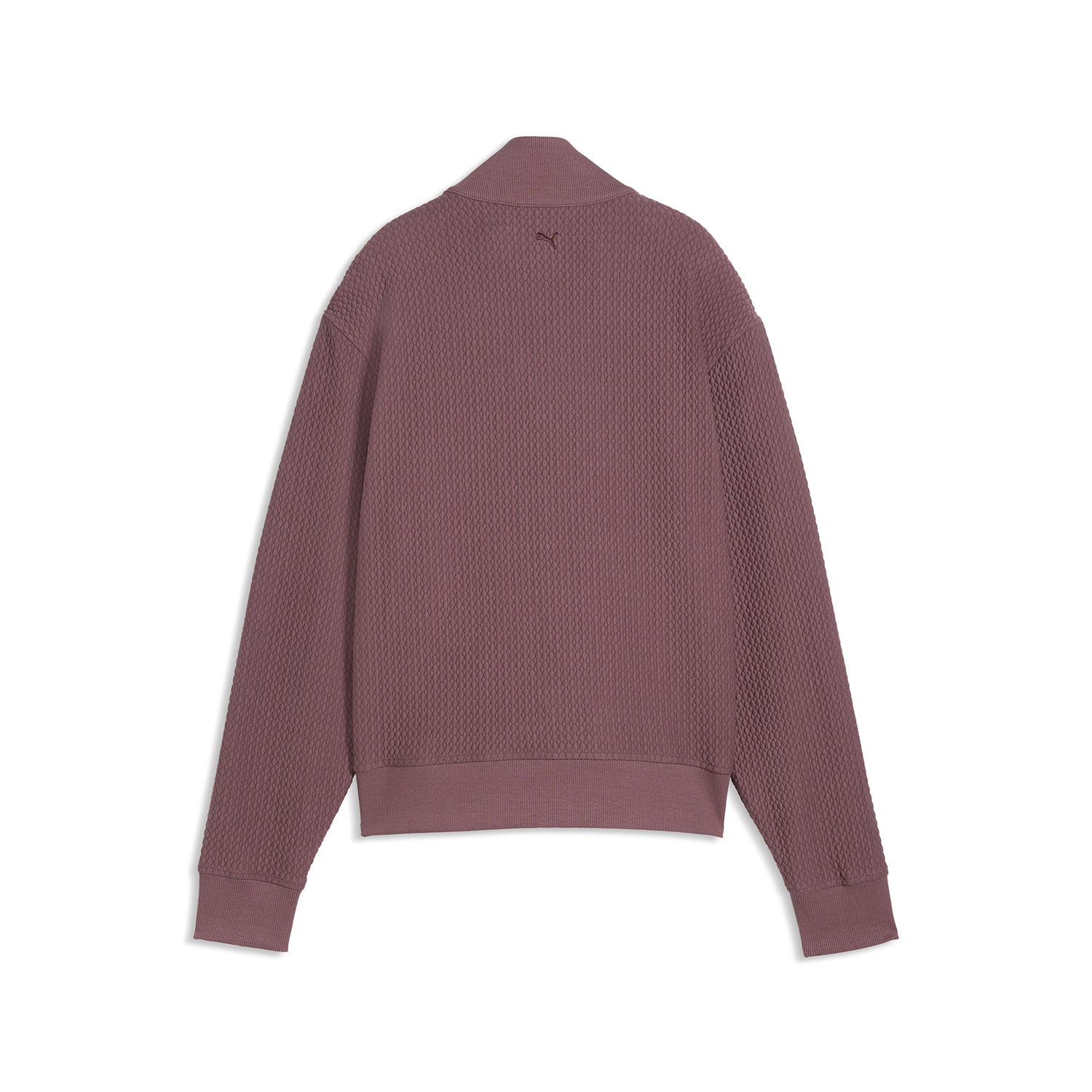 Felpa da donna Puma Boulder 1/4 Zip in Rich Cocoa – dettaglio del colletto a coste, cerniera e polsini