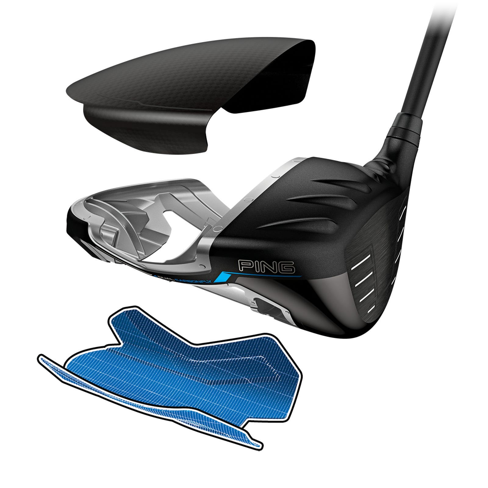 Illustrazione della suola e della corona esplose che mostra la costruzione Dual Carbonfly Wrap del driver G440 K