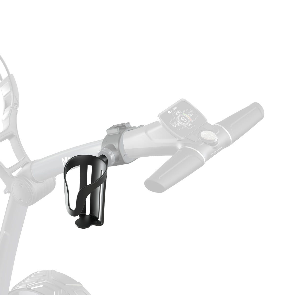 Motocaddy Drink Holder — vista laterale che mostra l'attacco