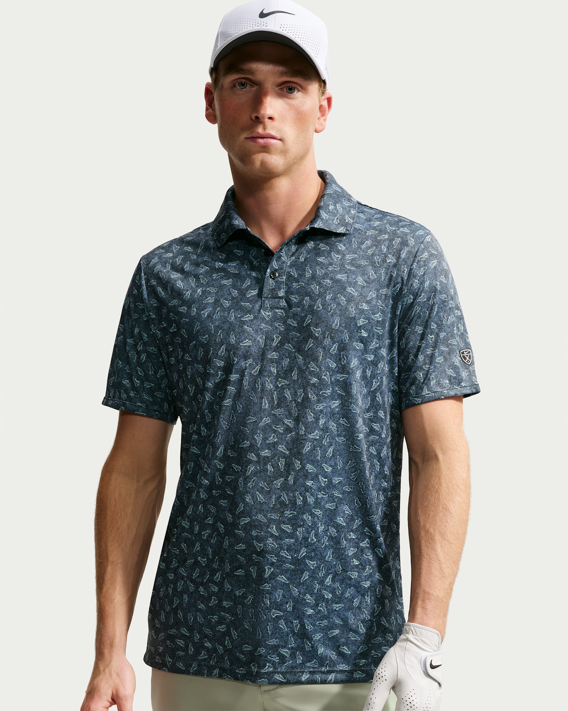 Polo Nike Par Dri-FIT Grass Print Golf in Nero – vista frontale
