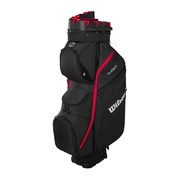 Parte superiore con divisorio a 14 scomparti della borsa da carrello Wilson iLock – Nero/Rosso