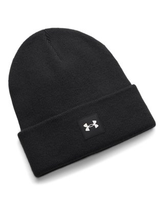 Vista frontale del berretto Under Armour Halftime Cuff, nero