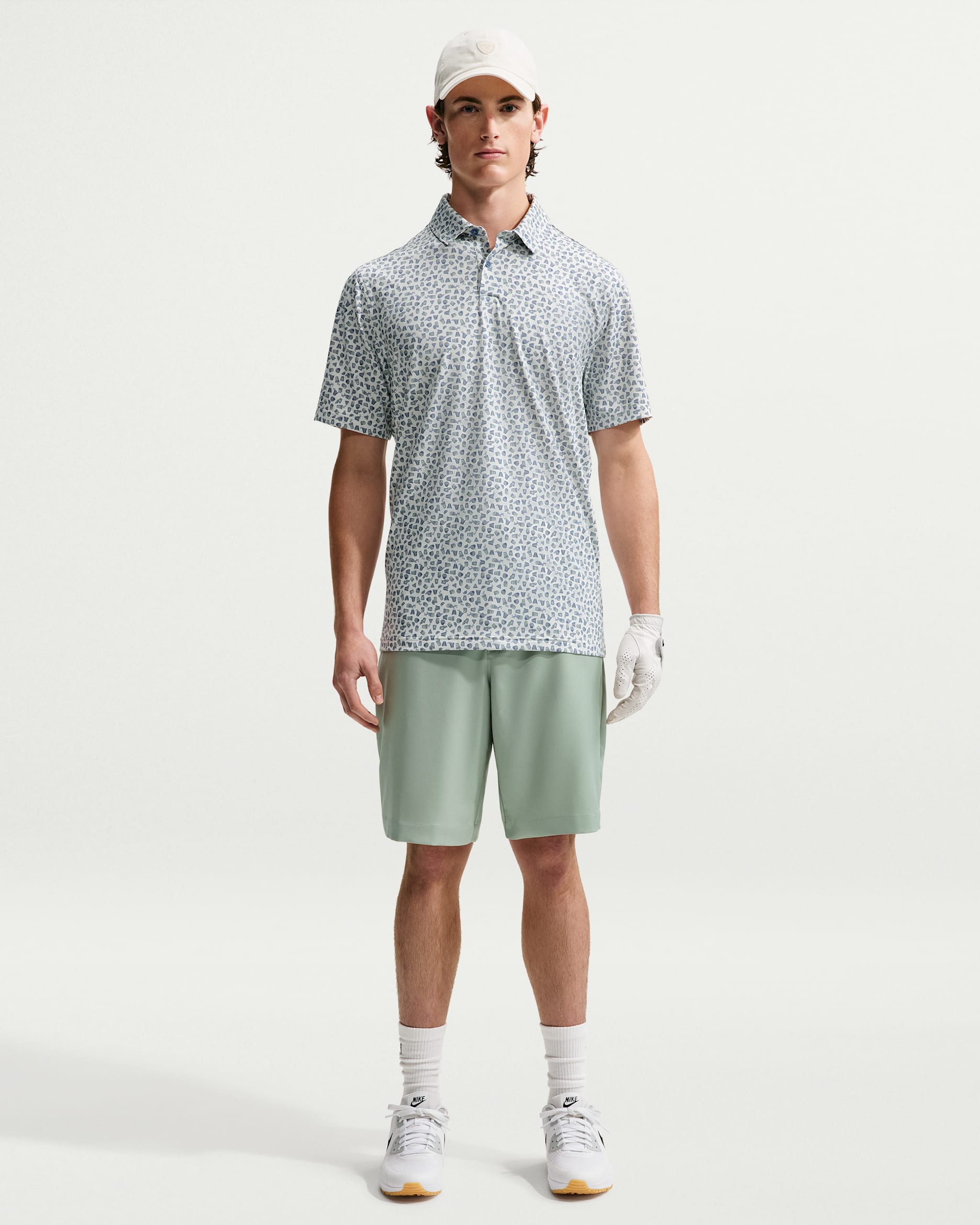 Nike Velocity Dri-FIT Golf Shorts in Jade Horizon / Wolf Grey – knee length view