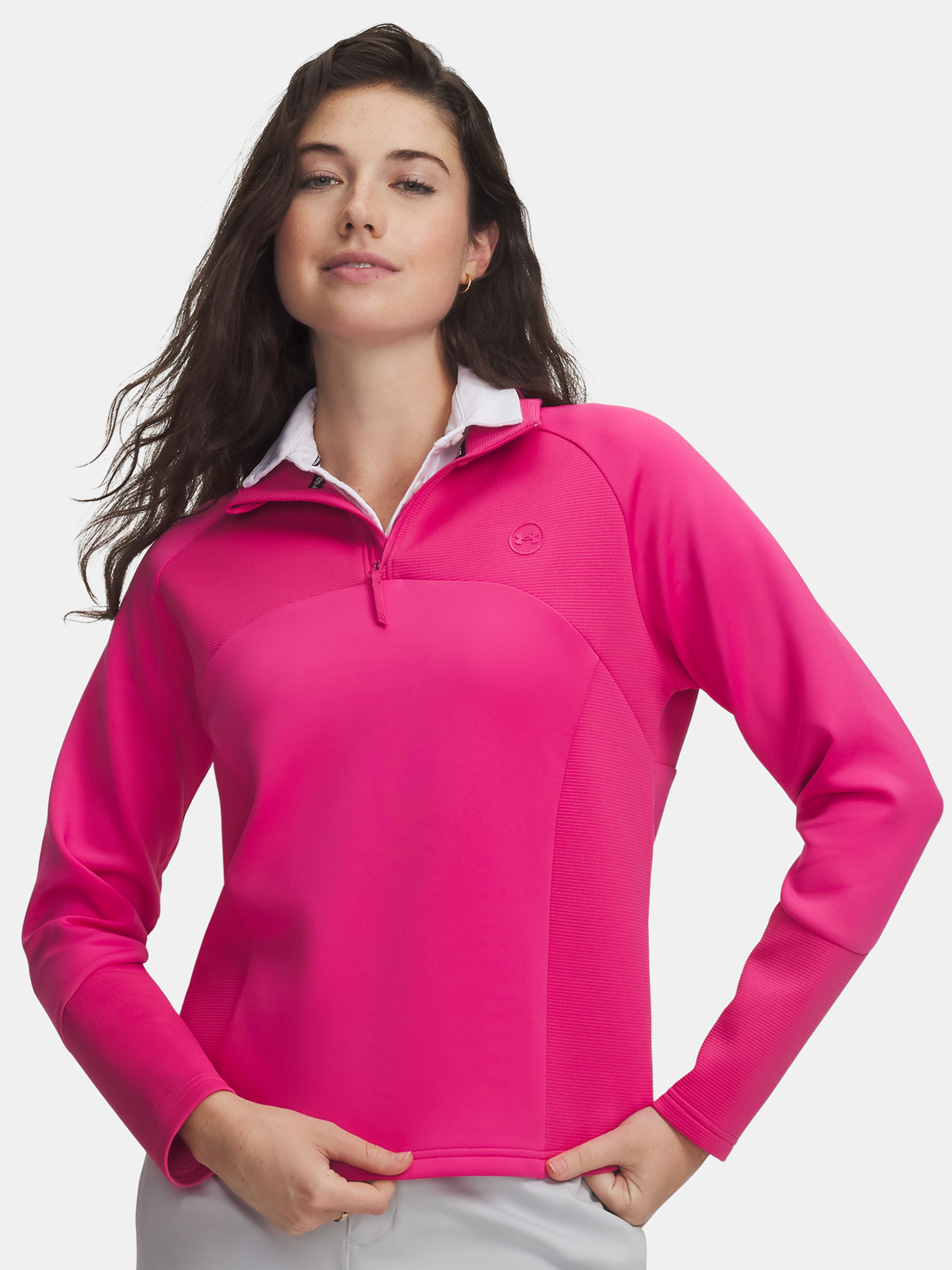 Felpa da donna Under Armour UA Drive Midlayer 1/4 Zip in rosa – vista frontale
