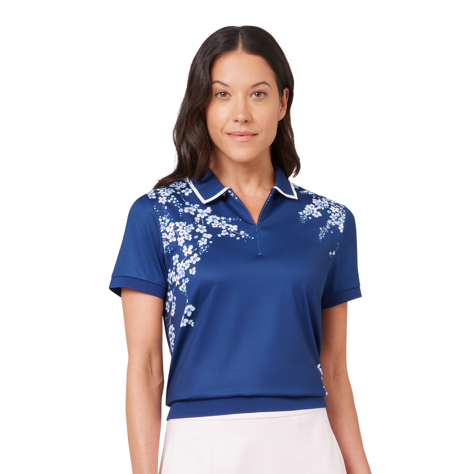 Polo da donna Callaway Floral Blossom Blue Depths – vista frontale