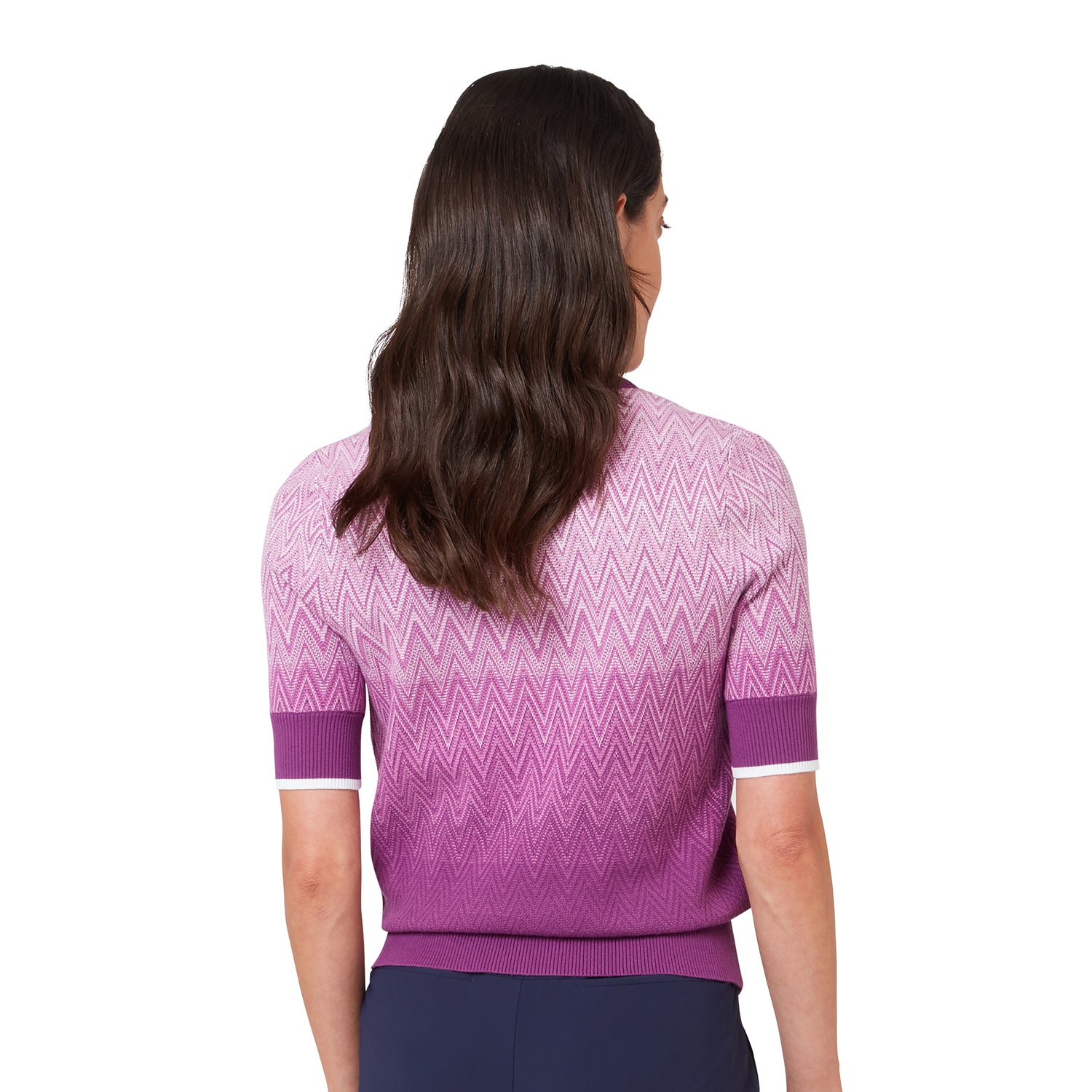 Polo Callaway da donna Gradient Knitted – dettaglio del colletto a costine e dell'abbottonatura