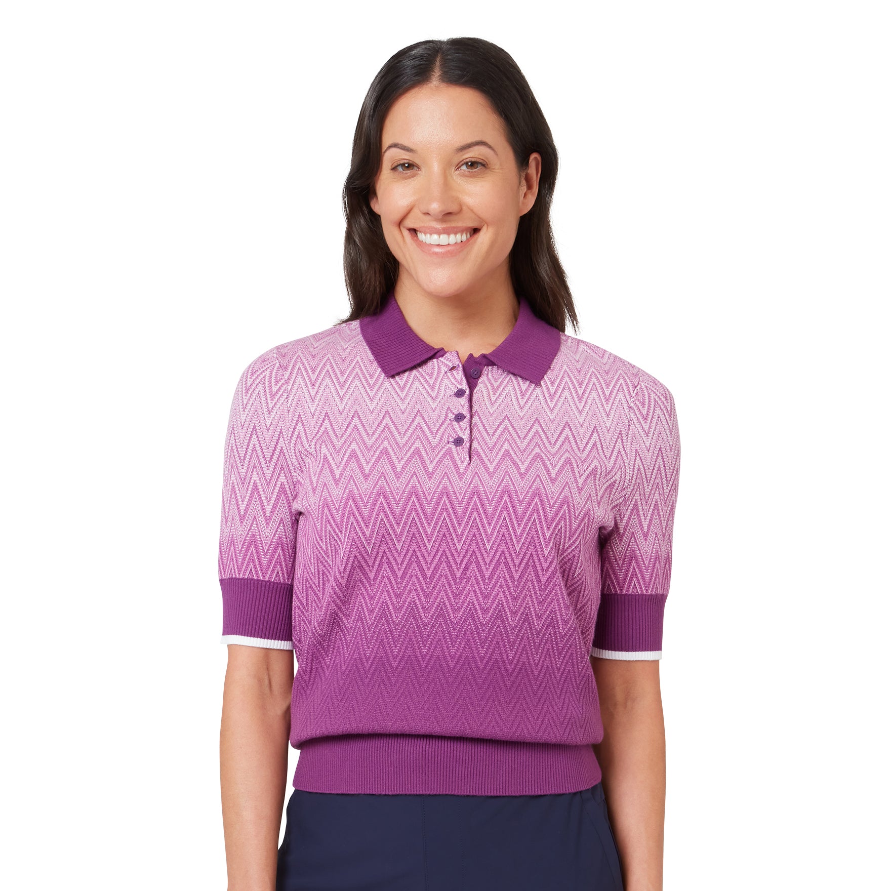 Polo Callaway da donna Gradient Knitted – vista frontale che mostra il motivo a chevron sfumato