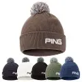 Berretto PING Golf Cresting Knit in Alloro – vista frontale che mostra la costruzione SensorWarm e il marchio ricamato