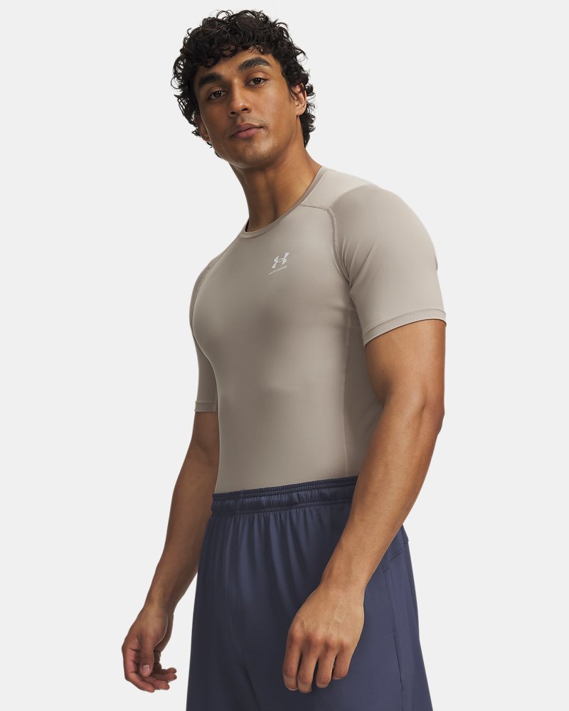 Maglia a compressione Under Armour HeatGear vista frontale – color talpa