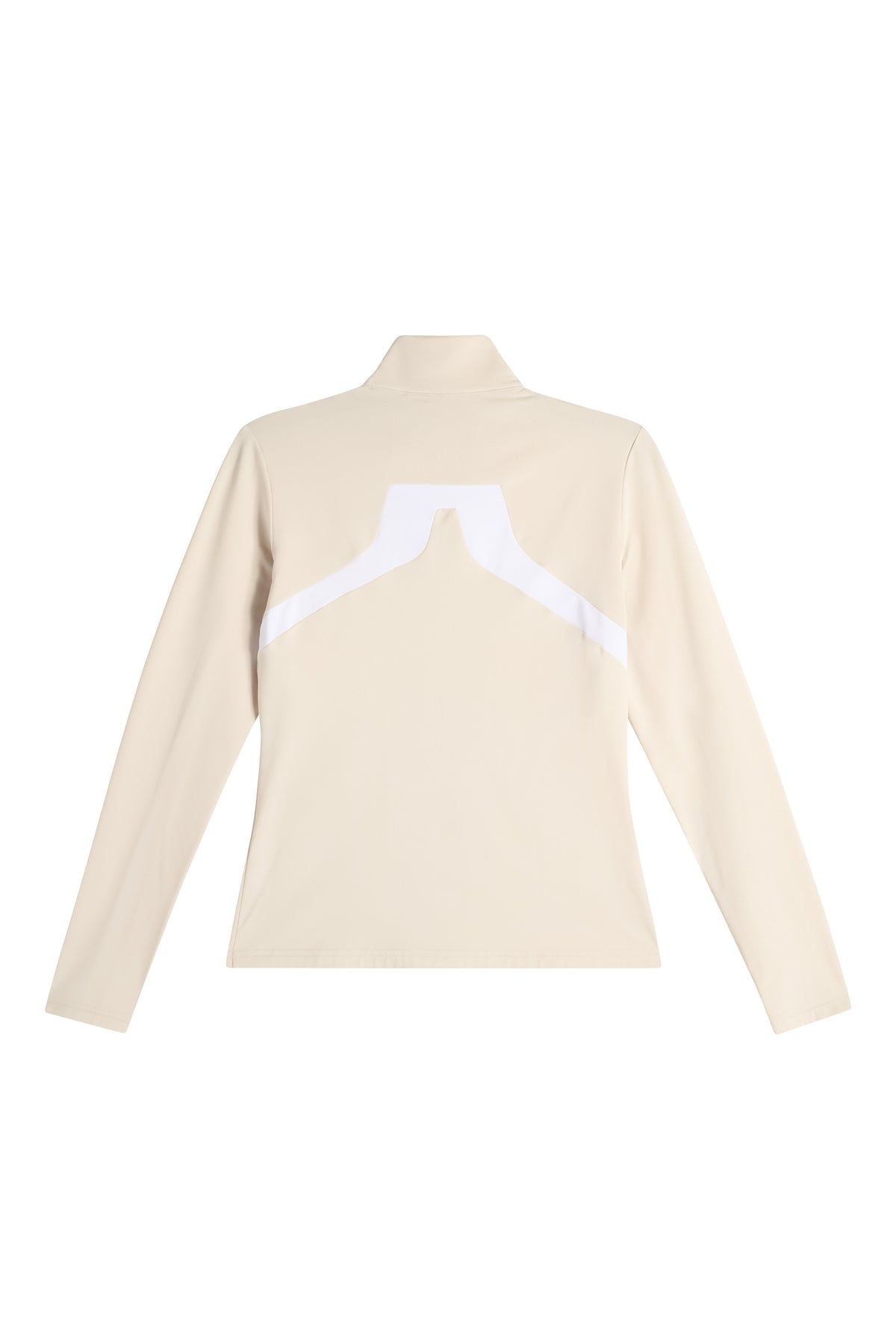 J.Lindeberg Janice Mid Layer Moonbeam – dettagli della cerniera a due vie e della protezione per il mento