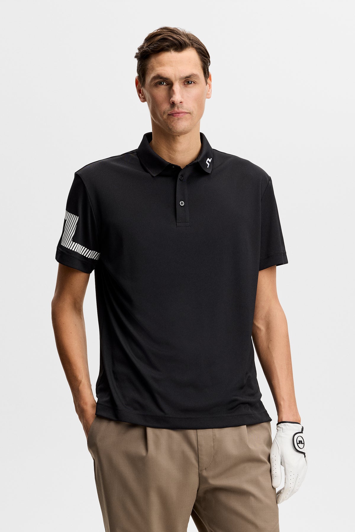 Polo J.Lindeberg Heath Nera – dettaglio colletto e abbottonatura