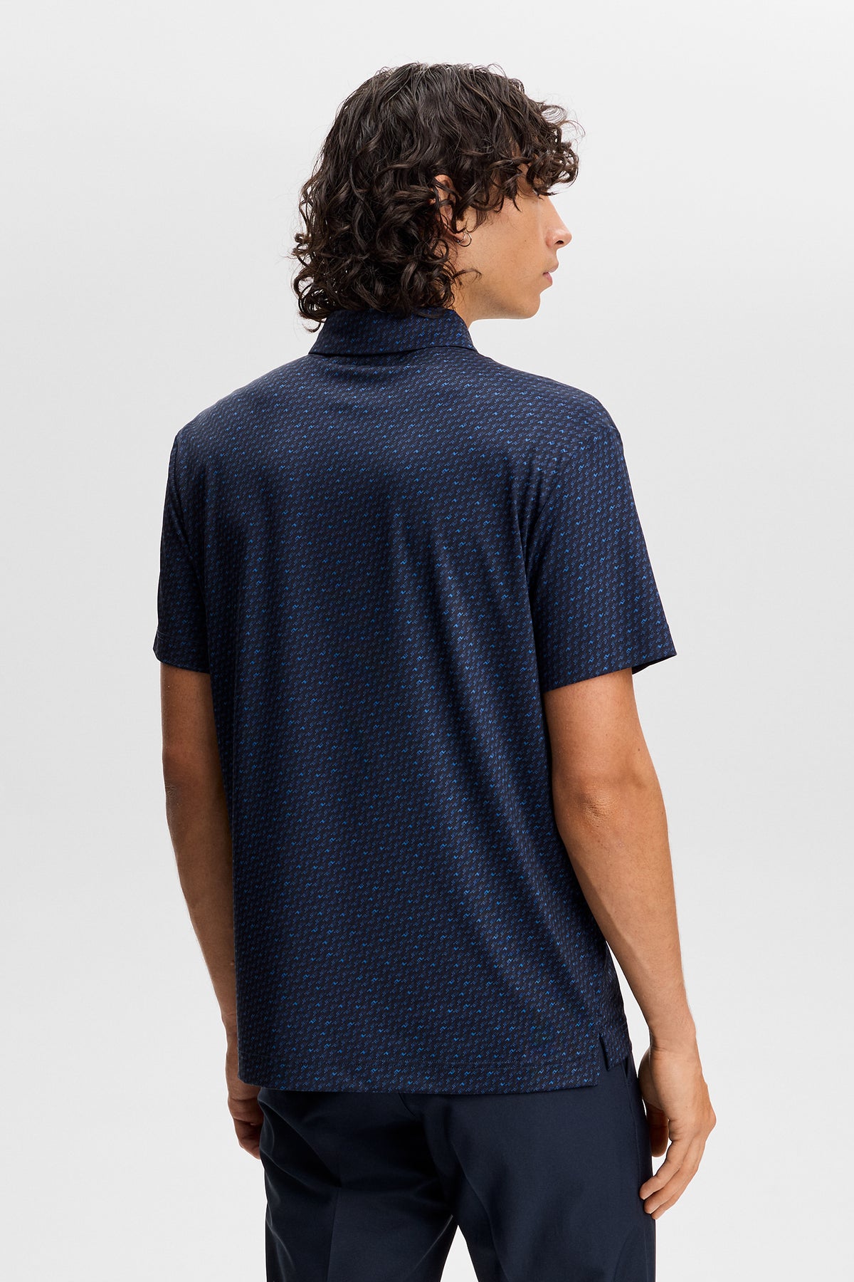 Polo J.Lindeberg Tod Print – dettaglio stampa all-over Bias Bridge Micro Navy Set