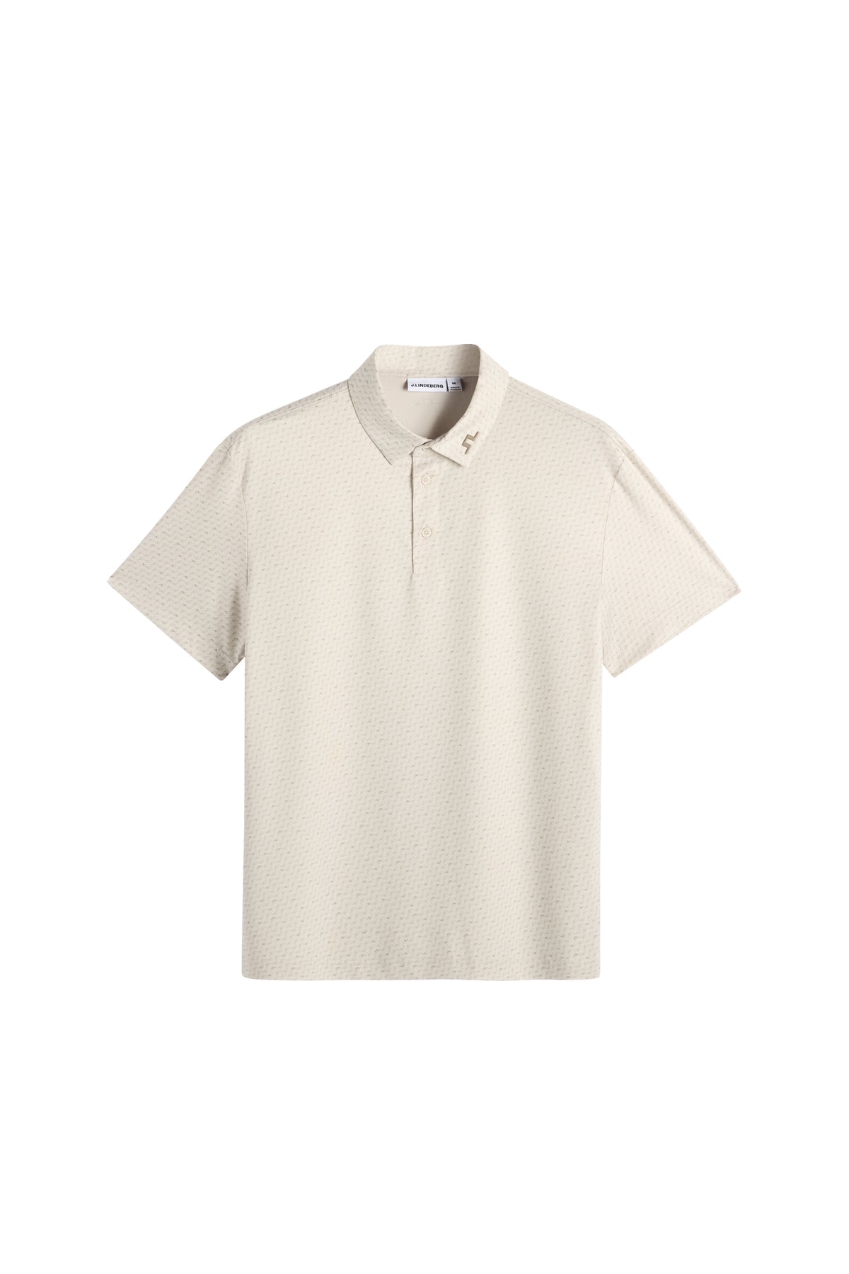 Polo J.Lindeberg Tod Print Bias Bridge Micro Moon Brindle – vista frontale che mostra il tessuto TX Stretch Jersey e la stampa all-over