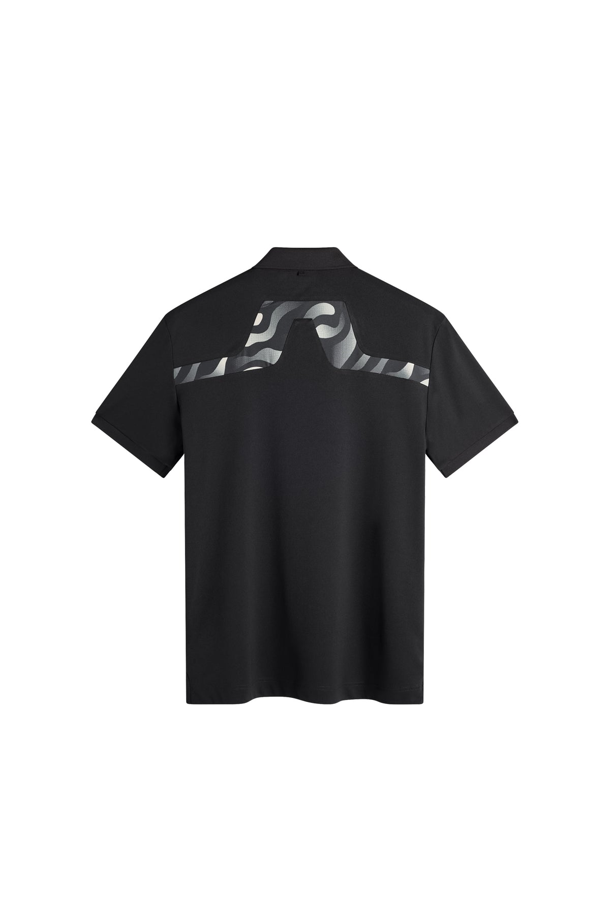 J.Lindeberg KV Print Polo Black – vista posteriore che mostra l'inserto con stampa stagionale del logo Bridge