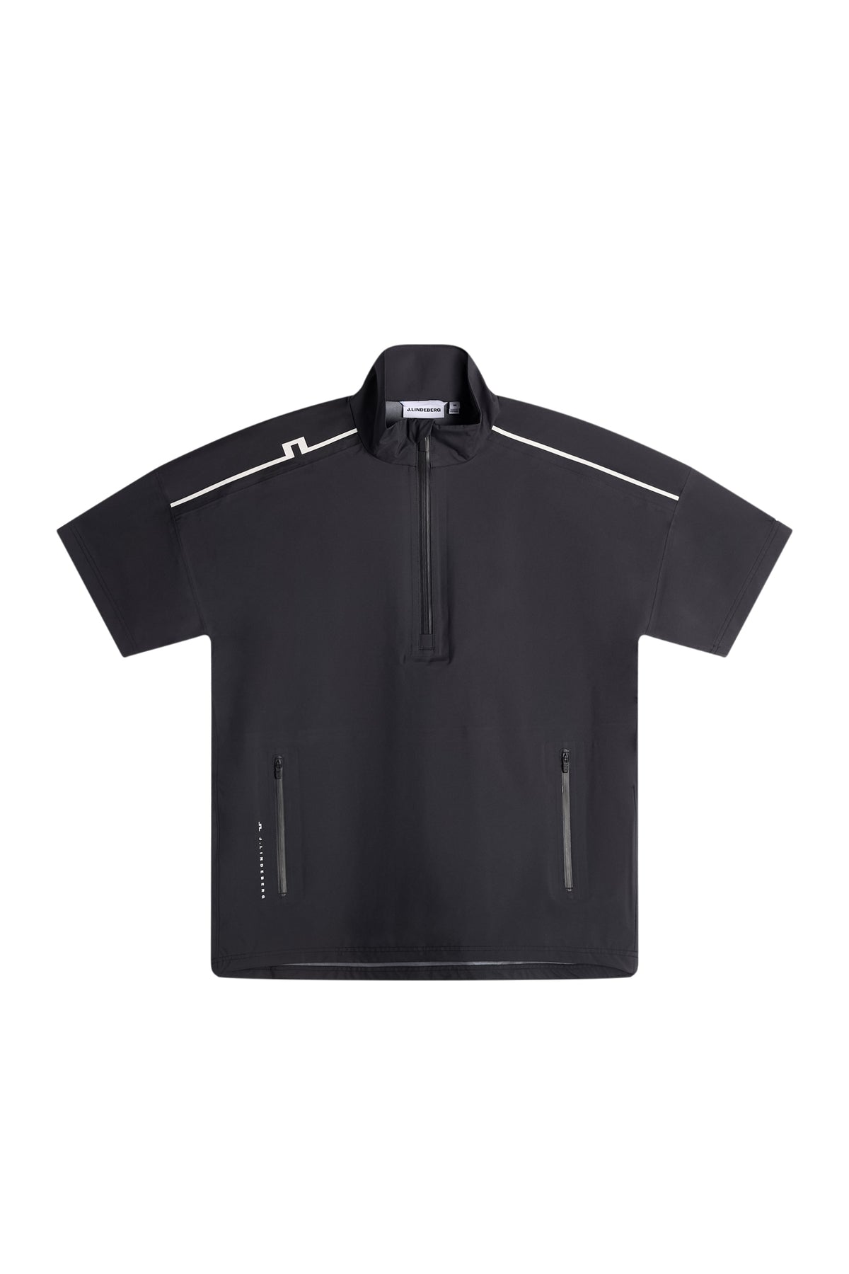 J.Lindeberg Shay Rain Shirt Black – vista frontale che mostra la cerniera AquaGuard e il colletto strutturato