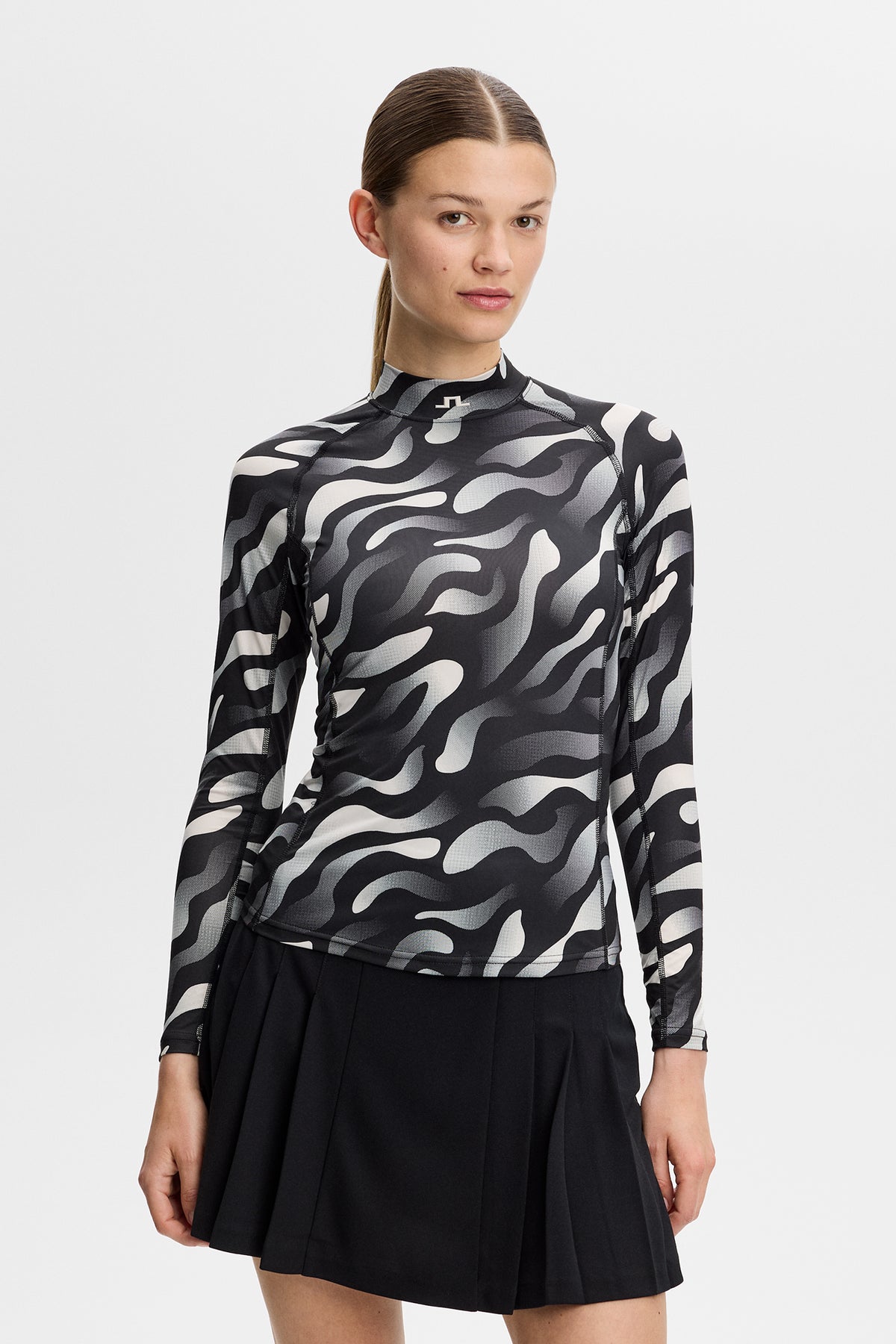 J.Lindeberg Ella Print Compression Top Bunker Fade Black Moonbeam - vista laterale sul campo