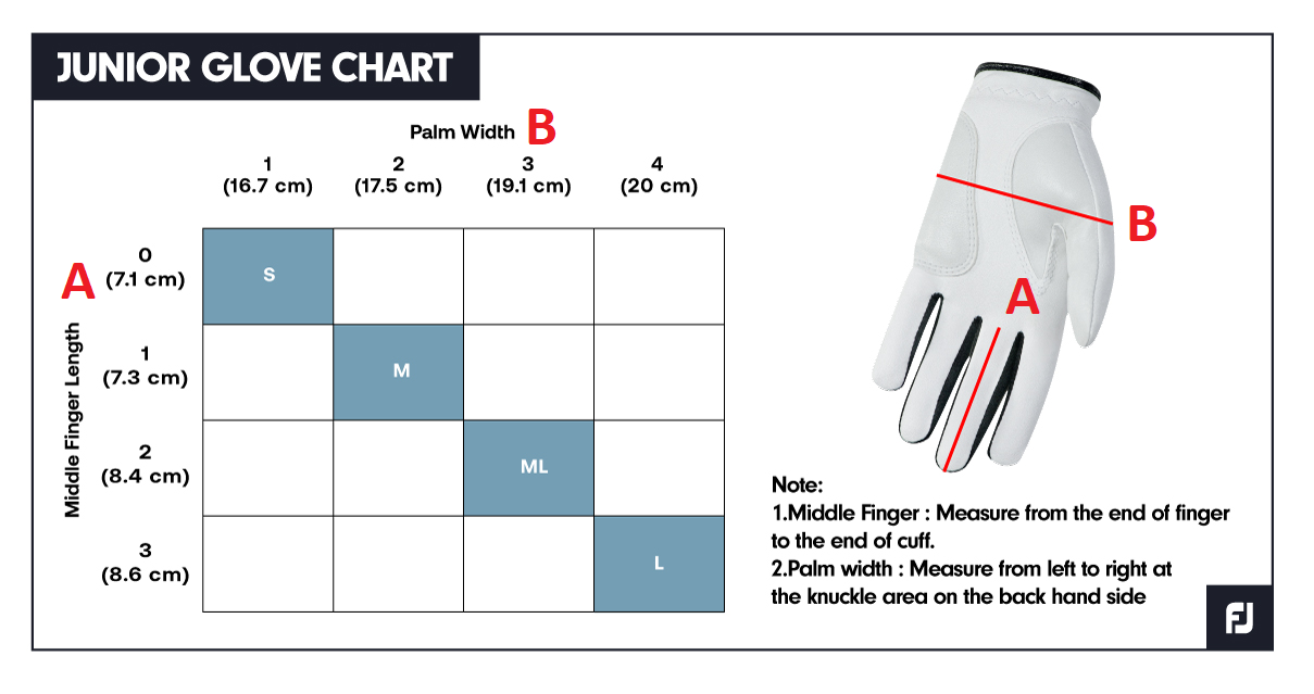 Guida alle taglie guanto FootJoy FJ Junior